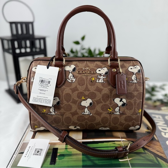 SOLDCoach X Peanuts Rowan Satchel Bag In Signature Canvas With Snoopy Print - Picture 5 of 15